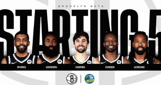 篮网今日首发：哈登、小乔丹、哈里斯、欧文和杰夫-格林