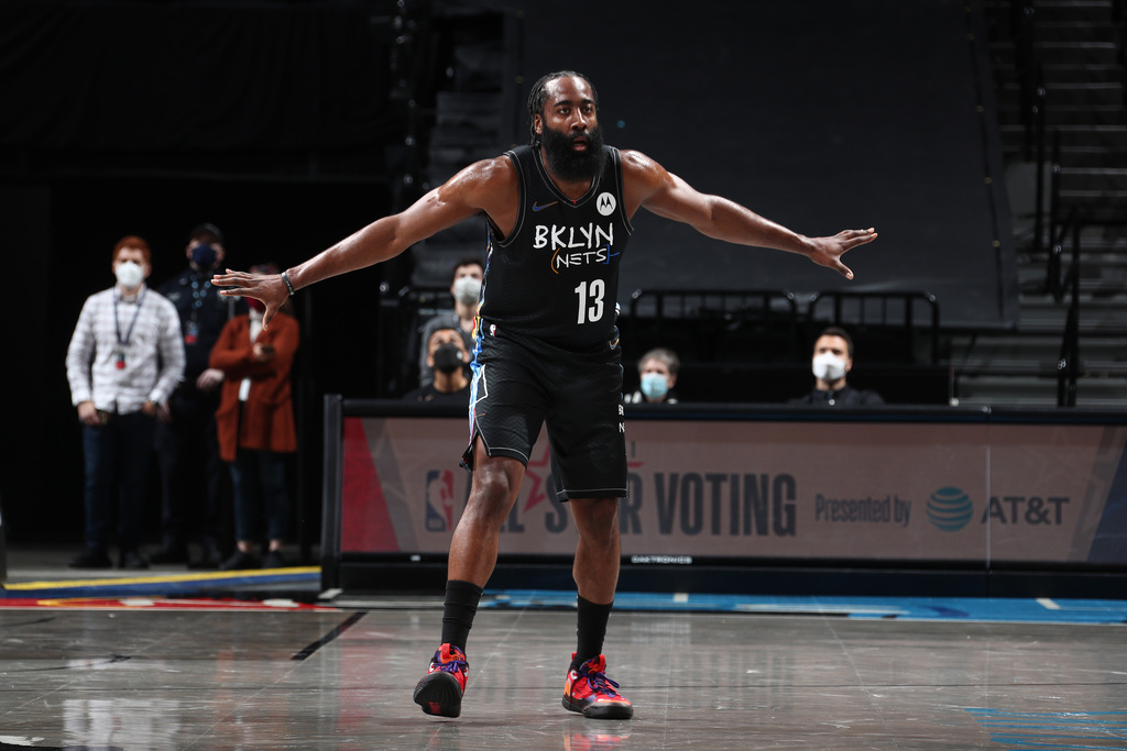 哈登加入篮网后10场有9场助攻上双，1996-97赛季后首人