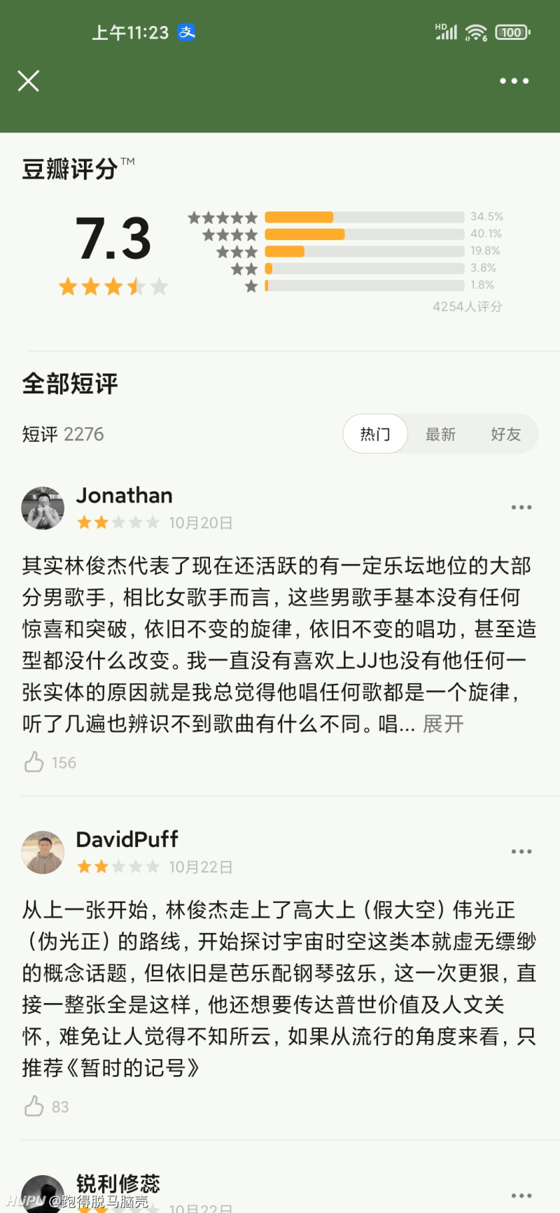 豆瓣评分就是个笑话 图一是林俊杰新专辑的评价 图二是周杰伦等你下课 图三是王源 虎扑