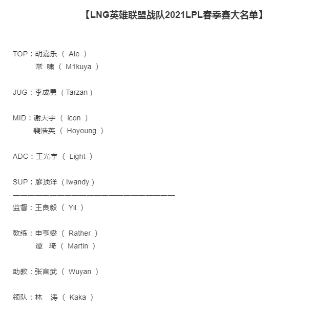 流言板 Lng官宣大名单 Ale上单 Tarzan打野 Icon中单 Light下路 英雄联盟 虎扑社区 流言板 Lng官宣大名单 Ale上单 Tarzan打野 Icon中单 Light下路 英雄联盟 虎扑社区