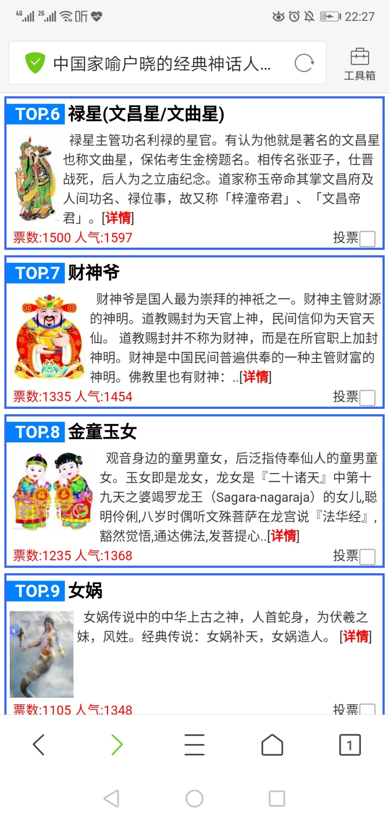 某网站看到的 中国神话人物人气排名 哪吒不进前十 影视区 虎扑社区